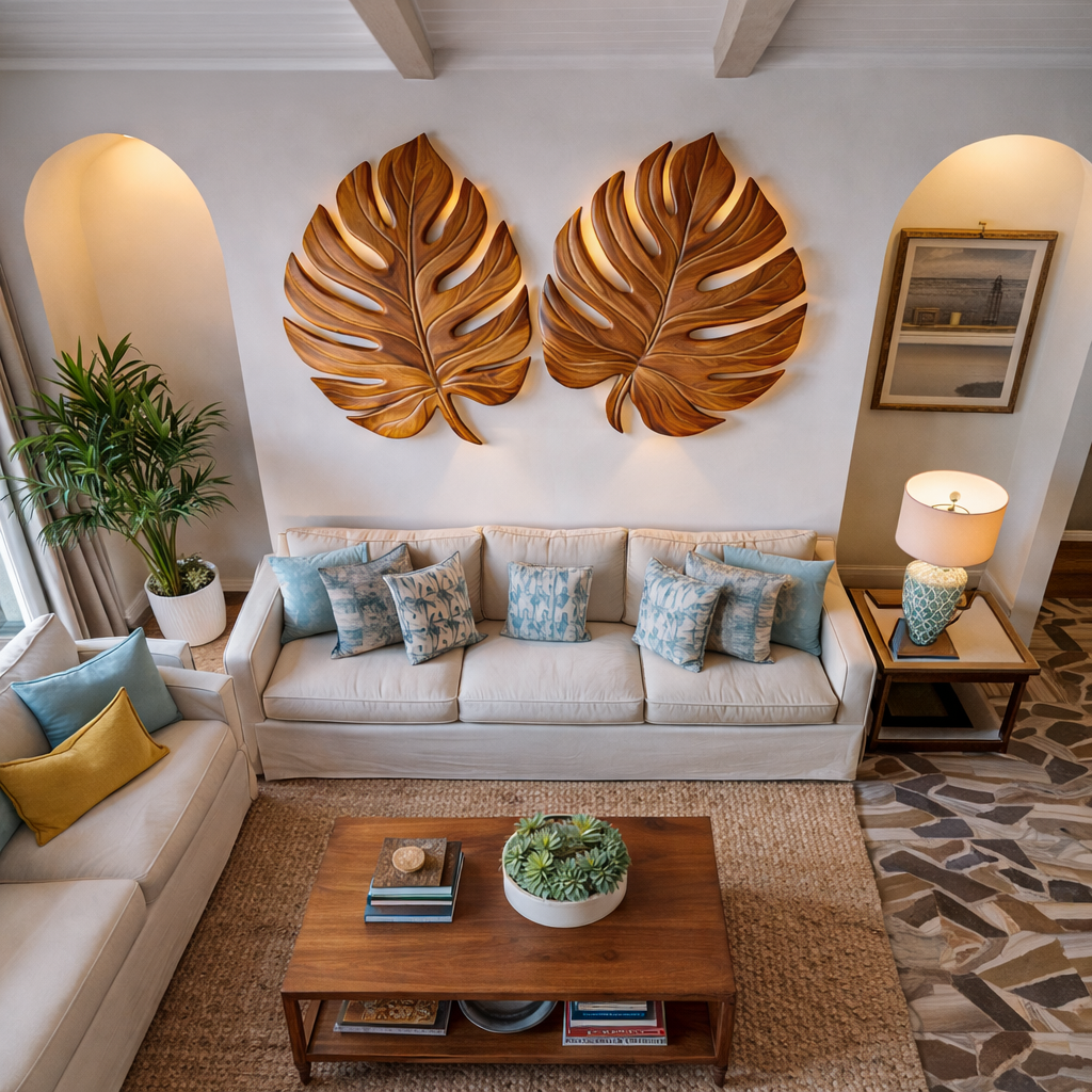 Organic Wooden Palm Leaf Wall Art For Scandinavian Interior