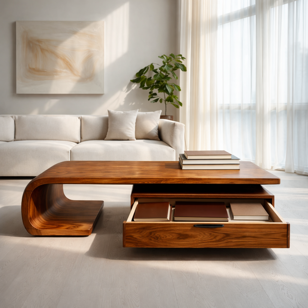 Modern Wooden Coffee Table With Storage Cabinet For Home Interior