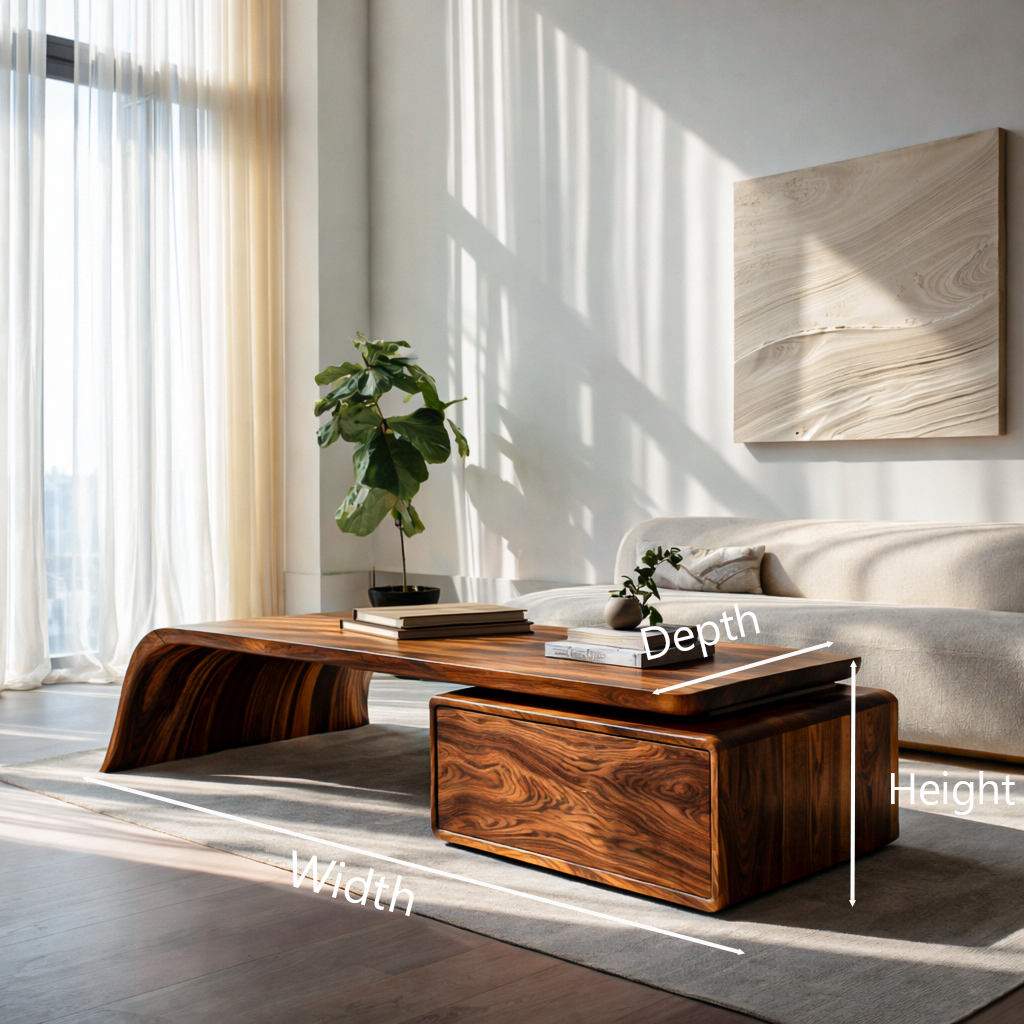 Artistic Wood Coffee Table With Drawers For Living Room
