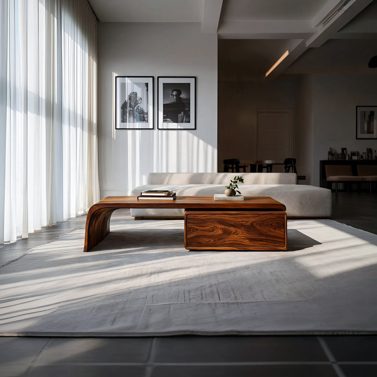 Artistic Wood Coffee Table With Drawers For Living Room