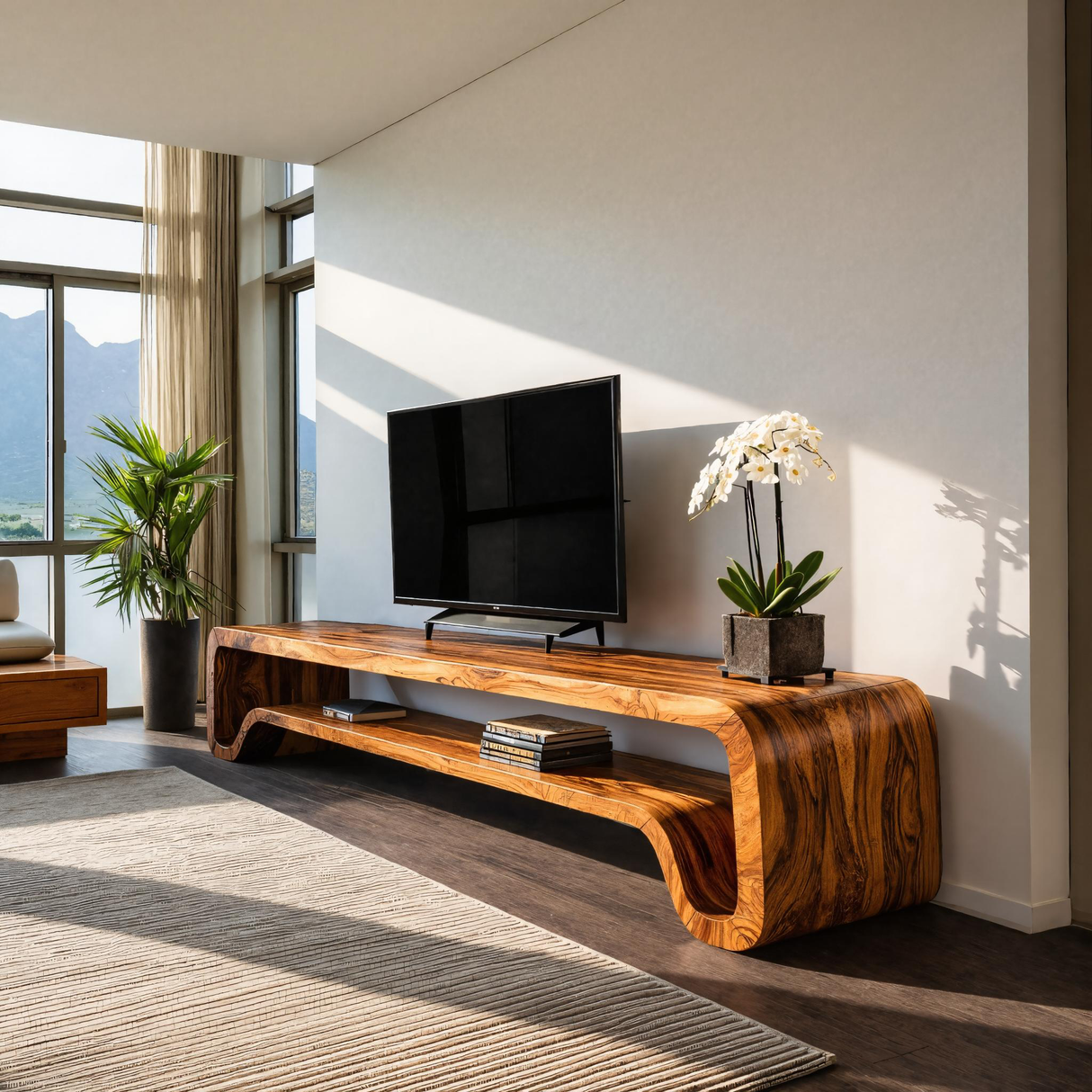 Modern Sculptural Wooden TV Cabinet For Living Room