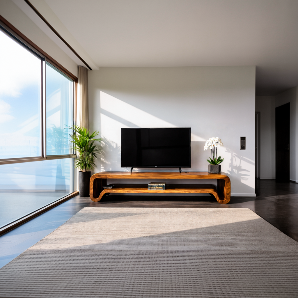 Modern Sculptural Wooden TV Cabinet For Living Room