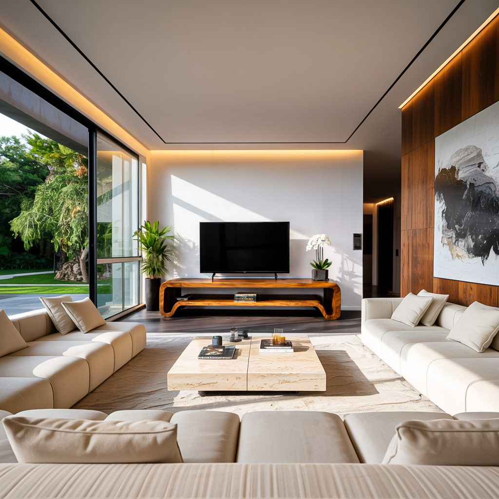 Modern Sculptural Wooden TV Cabinet For Living Room