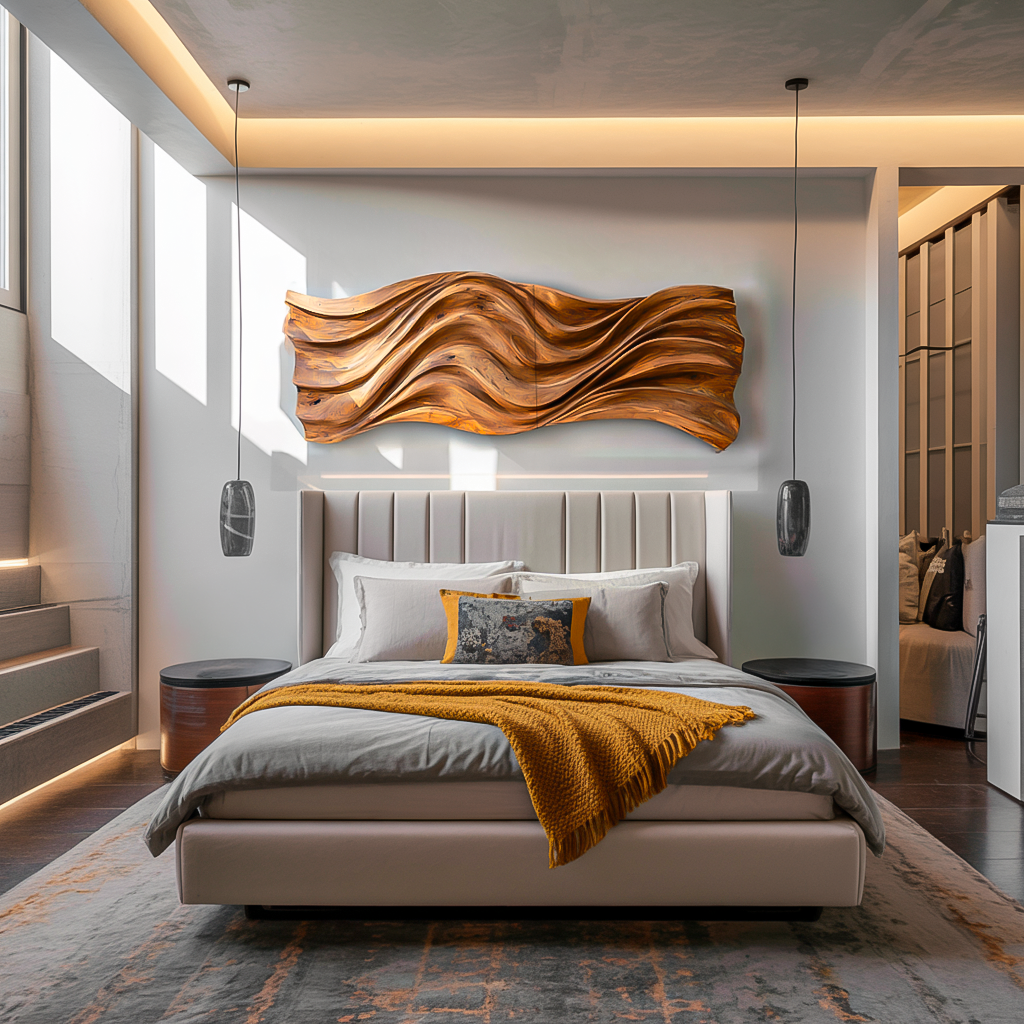 Hand Carved Wavy Wood Wall Art For Living Spaces
