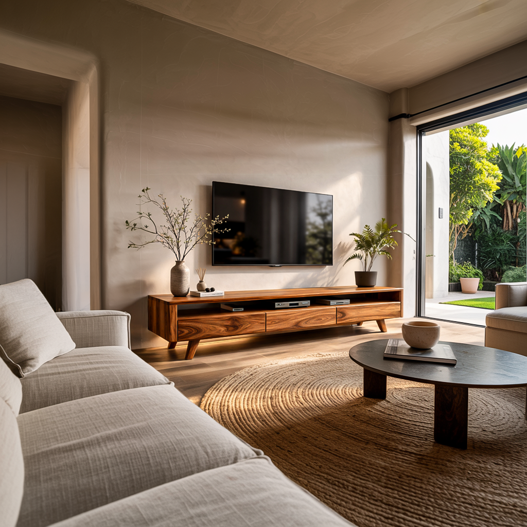 Contemporary TV Stand Low With Open Shelf For Home Interior