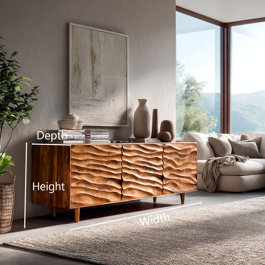 Modern Wooden Sideboard With Carved Wave Doors For Contemporary Living
