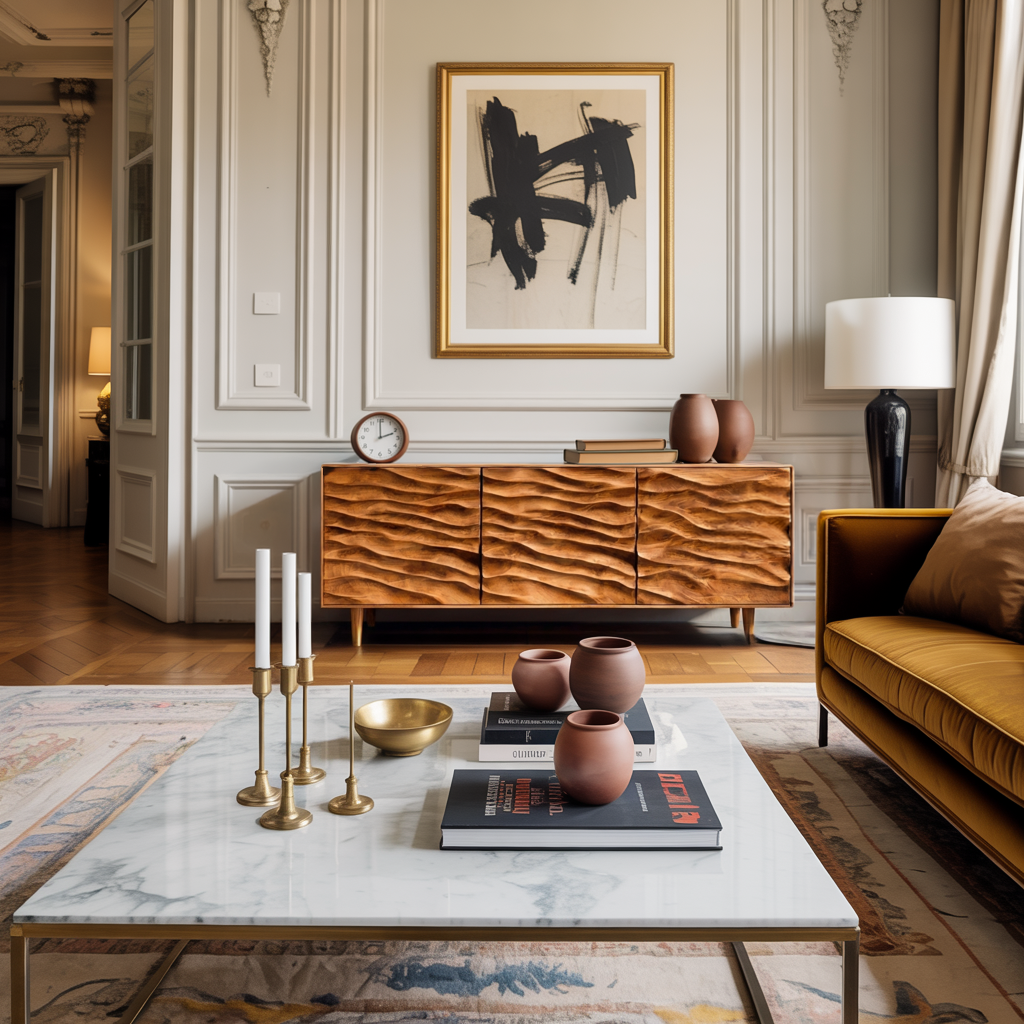 Modern Wooden Sideboard With Carved Wave Doors For Contemporary Living