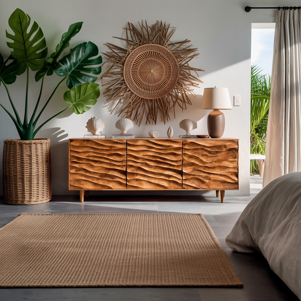 Modern Wooden Sideboard With Carved Wave Doors For Contemporary Living