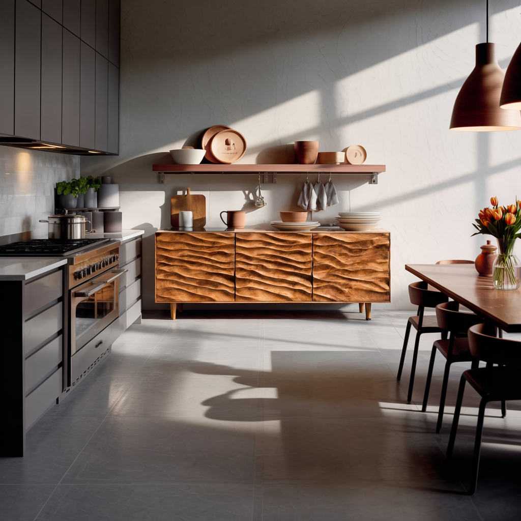 Modern Wooden Sideboard With Carved Wave Doors For Contemporary Living