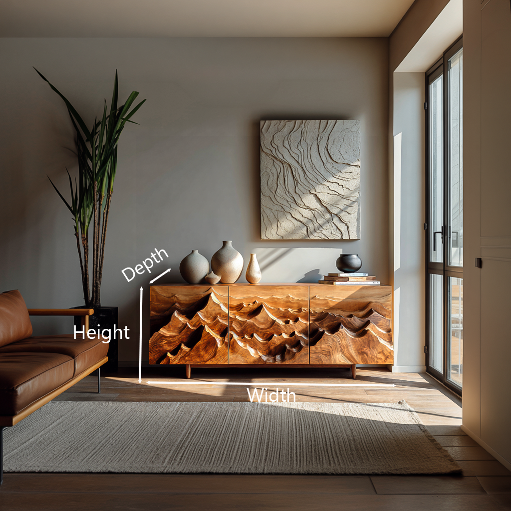 Modern Sideboard With Layered Mountain Carving For Living Room