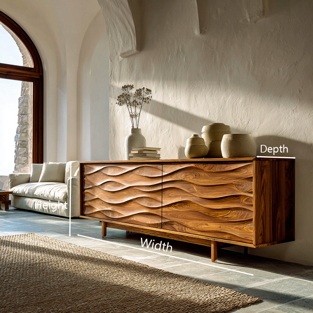 Contemporary Sideboard With Carved Wave Front Panels For Home