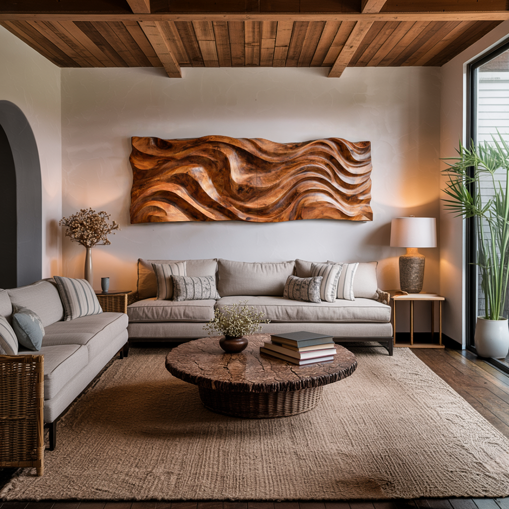 Organic Wavy Wooden Wall Art For Luxury Interiors