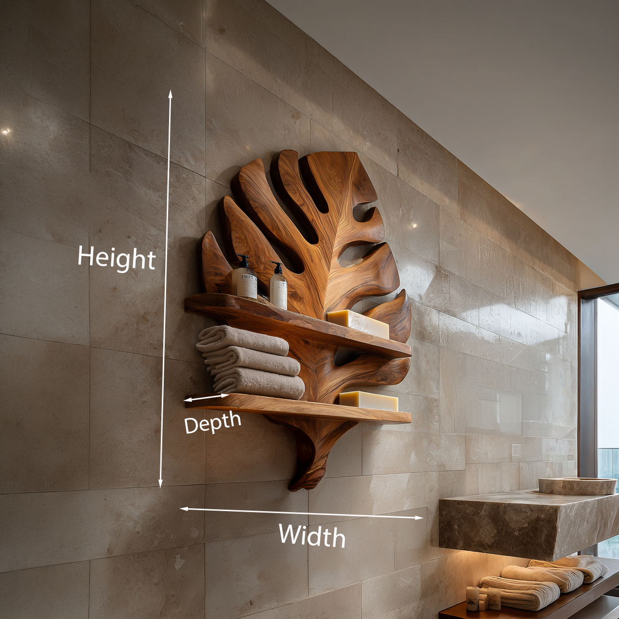 Organic Wooden Leaf Wall Shelf For Bathroom Spa Decor