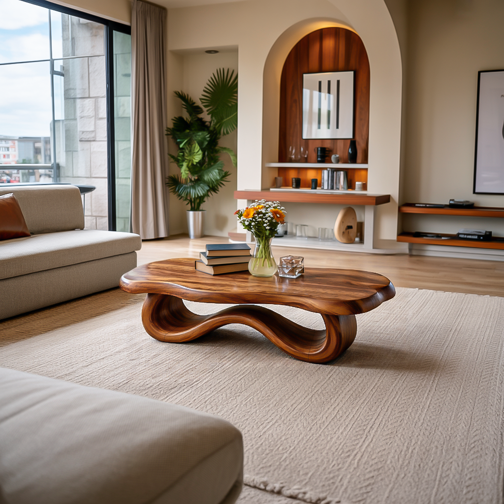Organic Sculptural Wooden Coffee Table For Living Room
