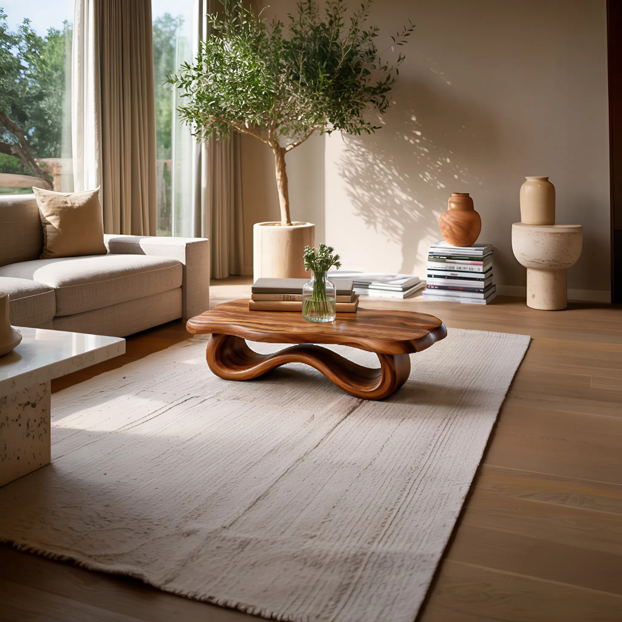 Organic Sculptural Wooden Coffee Table For Living Room