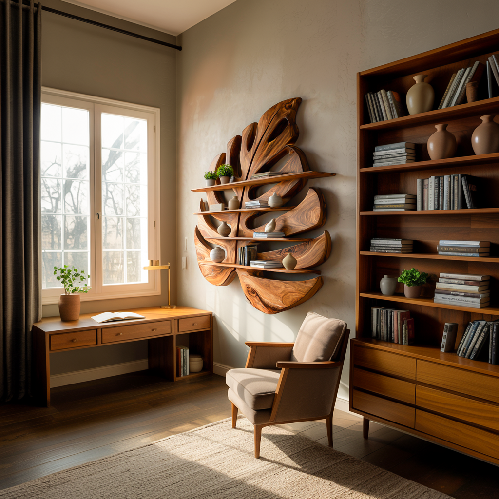Contemporary Wooden Leaf Shape Shelf For Modern Home