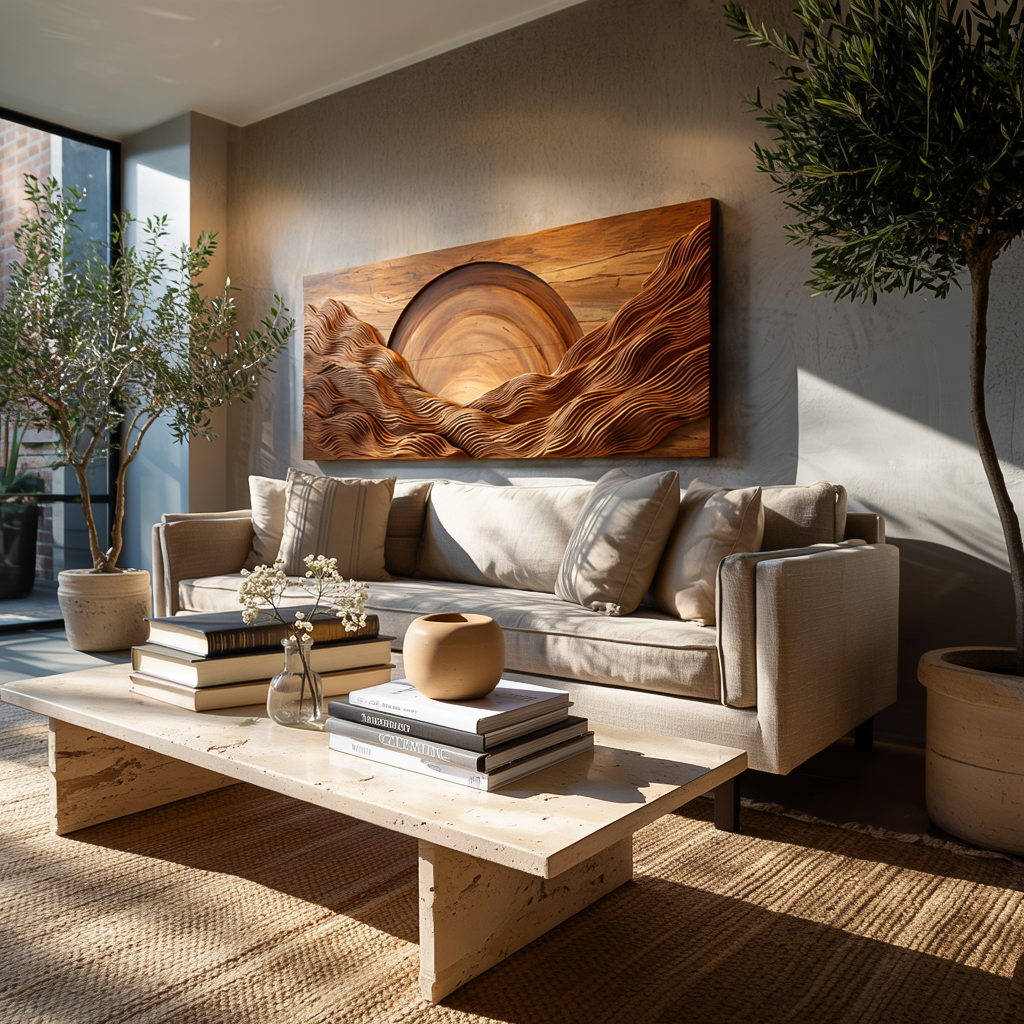 Modern Wood Mountain Sunrise Wall Art For Living Room