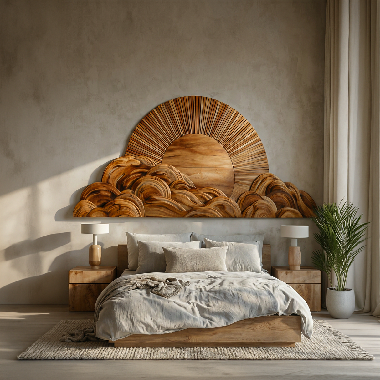 Modern Wooden Cloud And Sun Wall Art For Bedroom