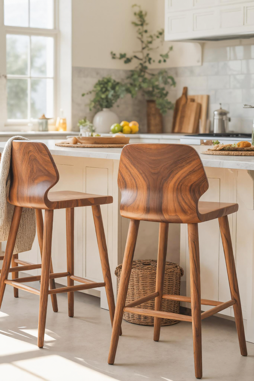 Contemporary Curved Bar Stools With Smooth Backrest For Dining