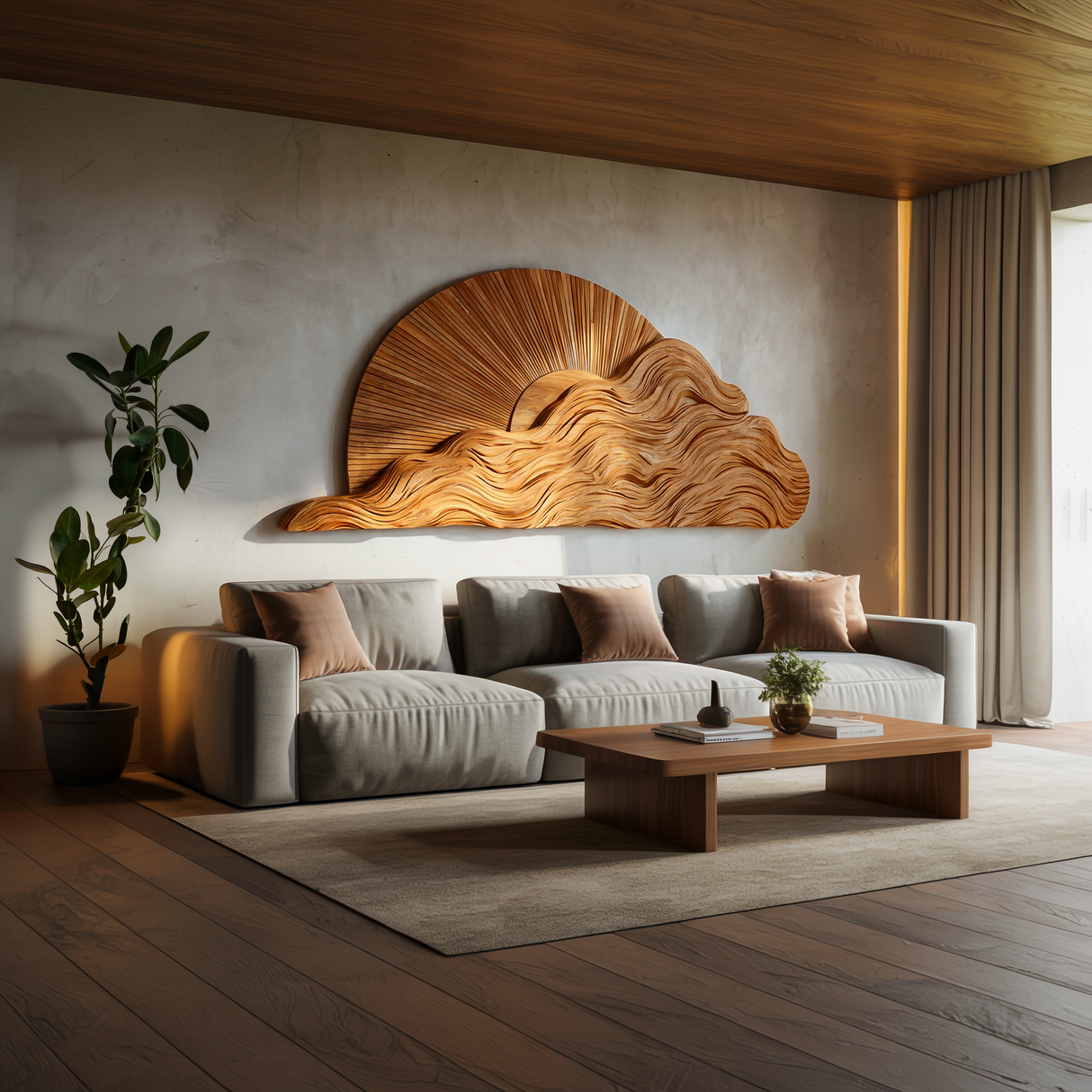 Organic Wooden Cloud Wall Art For Modern Bedroom