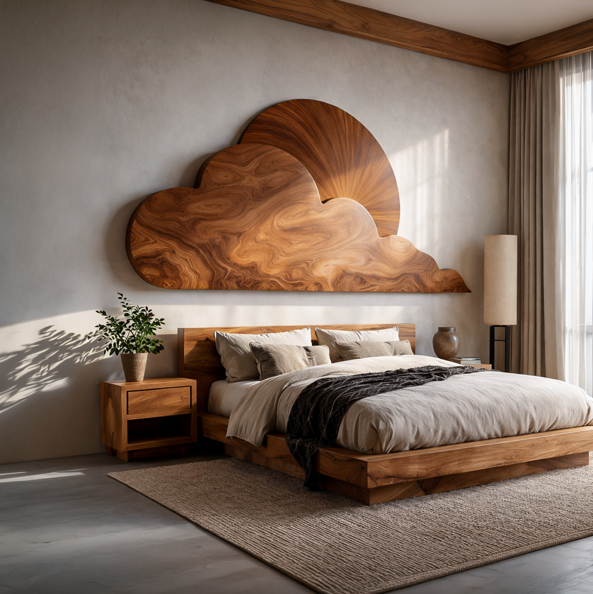 Minimalist Wooden Cloud And Sun Wall Art For Elegant Interior