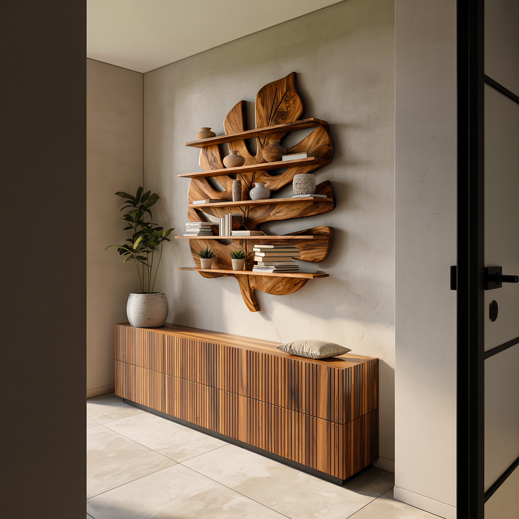 Contemporary Wooden Leaf Bookshelf For Living Room Design