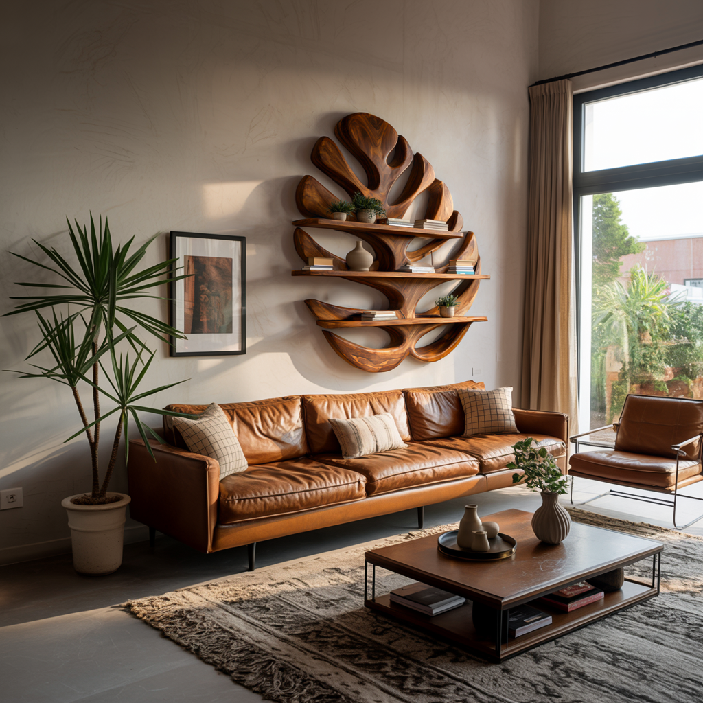 Wood Monstera Leaf Bookshelf For Modern Minimalist Home