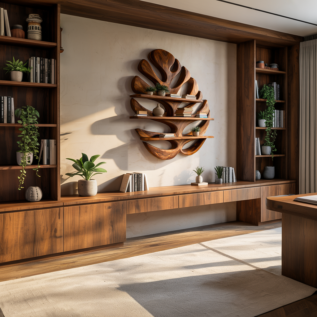 Wood Monstera Leaf Bookshelf For Modern Minimalist Home