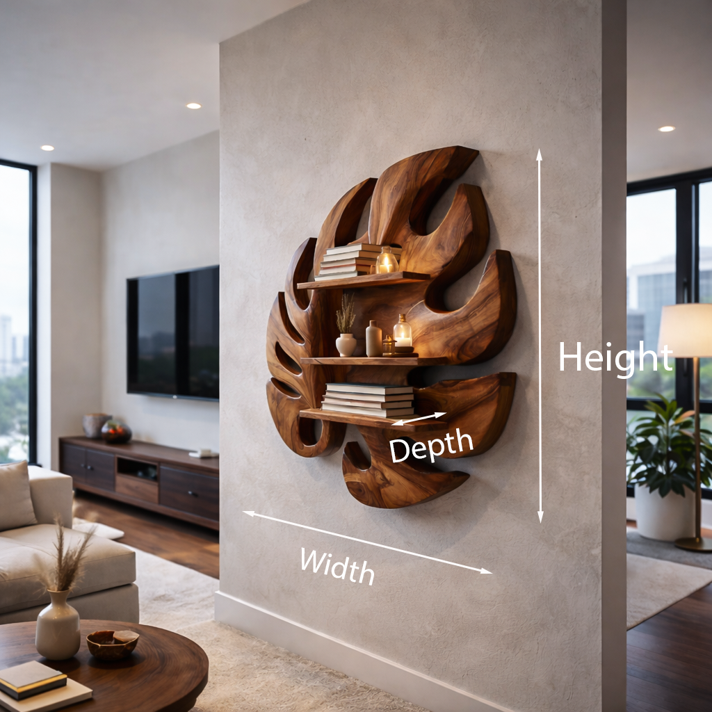Wooden Leaf Inspired Wall Mounted Bookshelf For Living Decor
