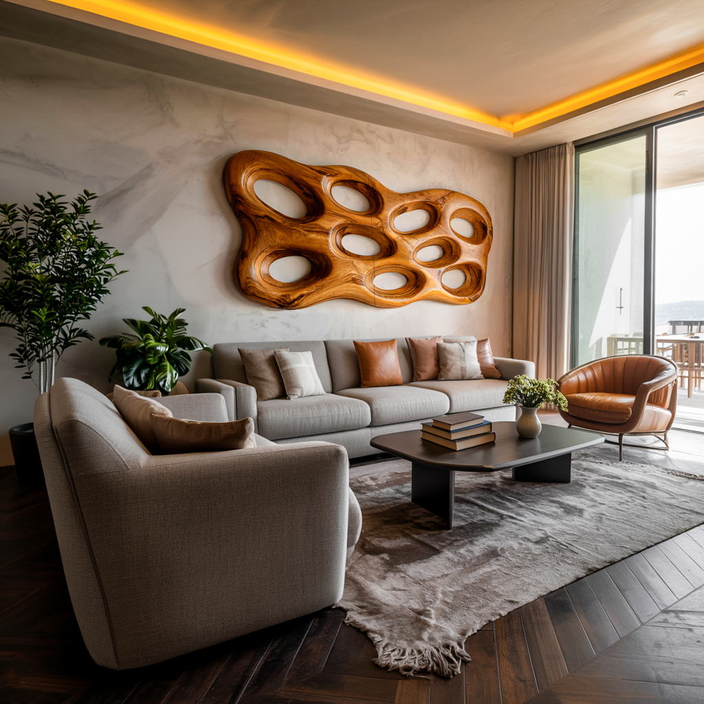 Organic Wooden Wall Art With Openwork Design For Modern Home