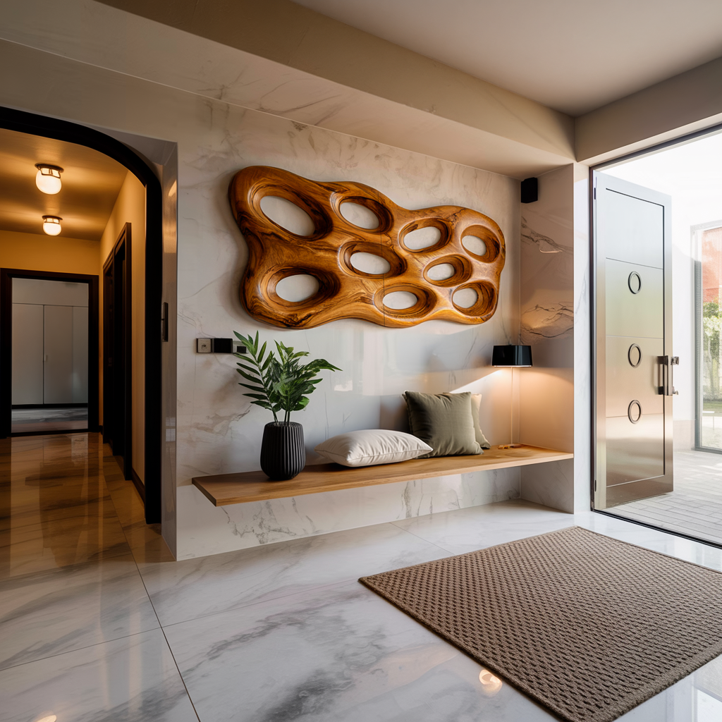 Organic Wooden Wall Art With Openwork Design For Modern Home
