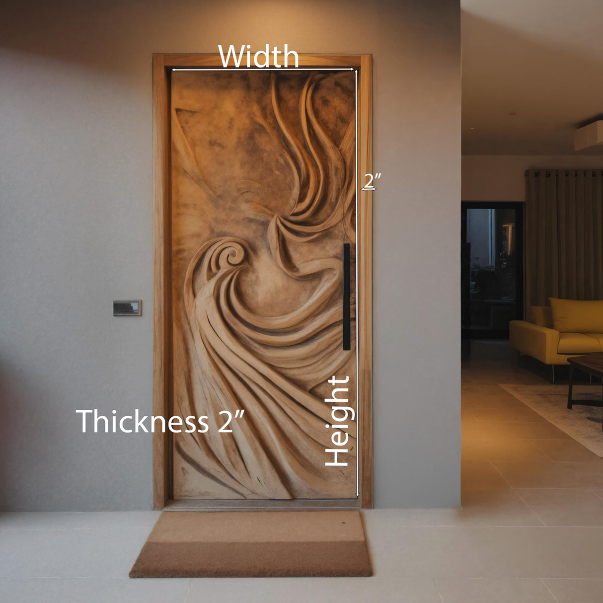 Artistic Carved Door With Flowing Wave For Entryway Or Interior