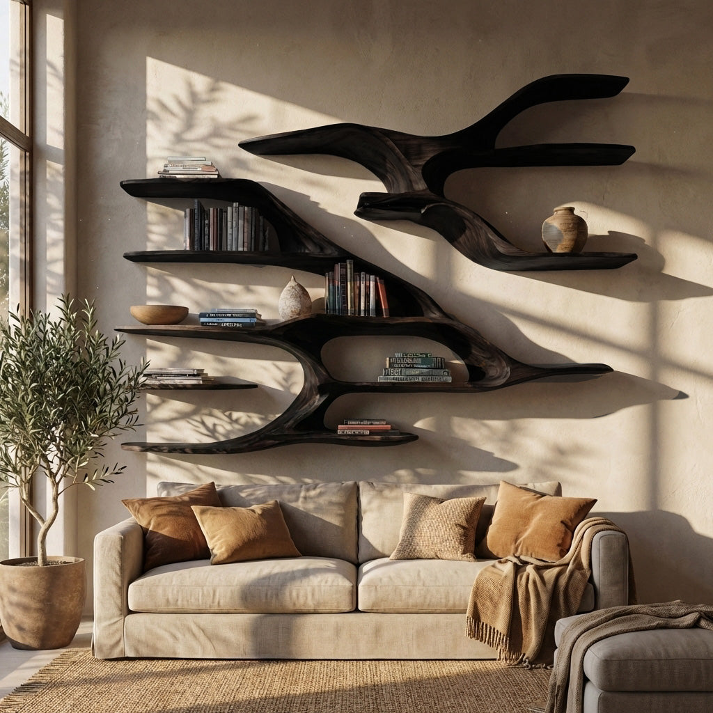 Contemporary Wooden Wall Shelf For Living Room Decor