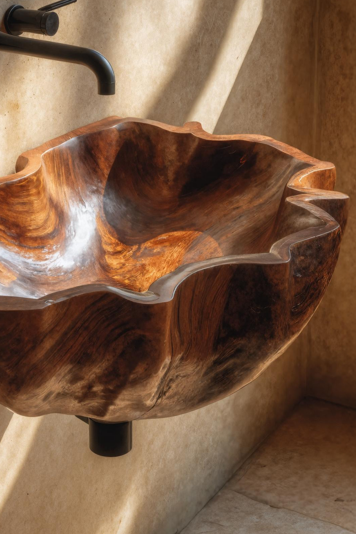Mid Century Live Edge Wood Basin For Sophisticated Bathroom Furniture