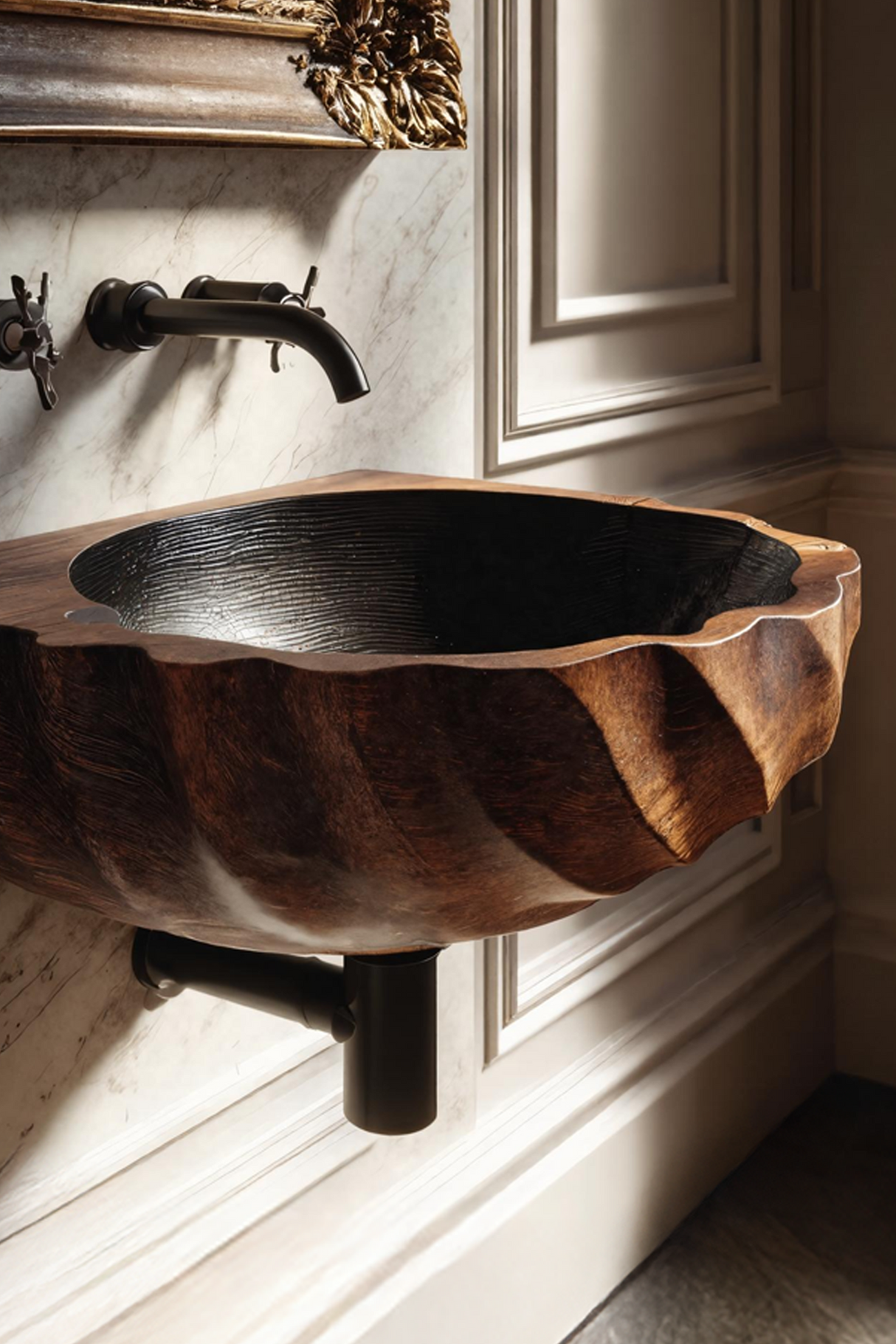 Modern Wooden Live Edge Wood Basin For Minimalist Bathroom Design