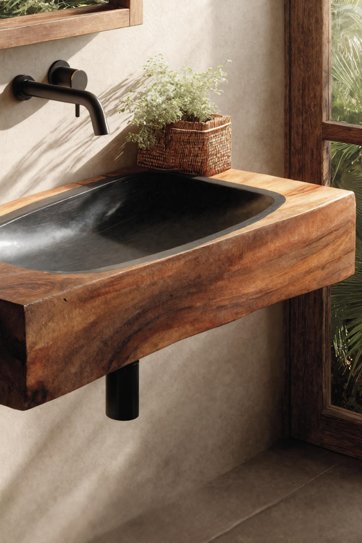 Farmhouse Wooden Live Edge Wood Basin For Organic Bathroom Design