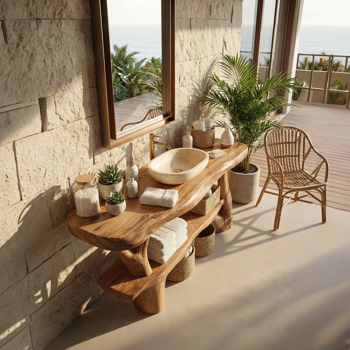 Handcrafted Live Edge Bathroom Vanity Organic Wood For Spa Bathroom