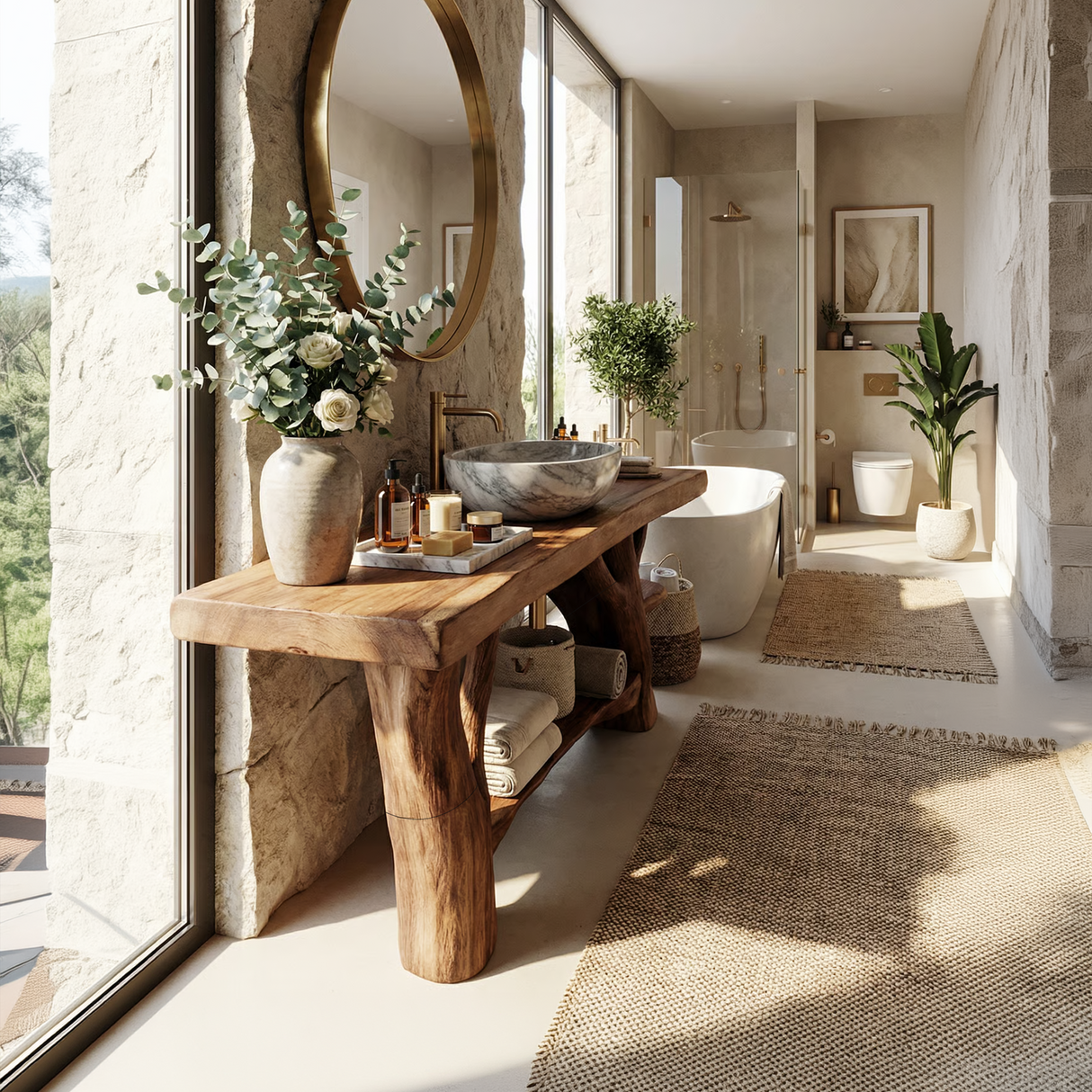 Mid Century Live Edge Bathroom Vanity Natural Wood For Home Bathroom