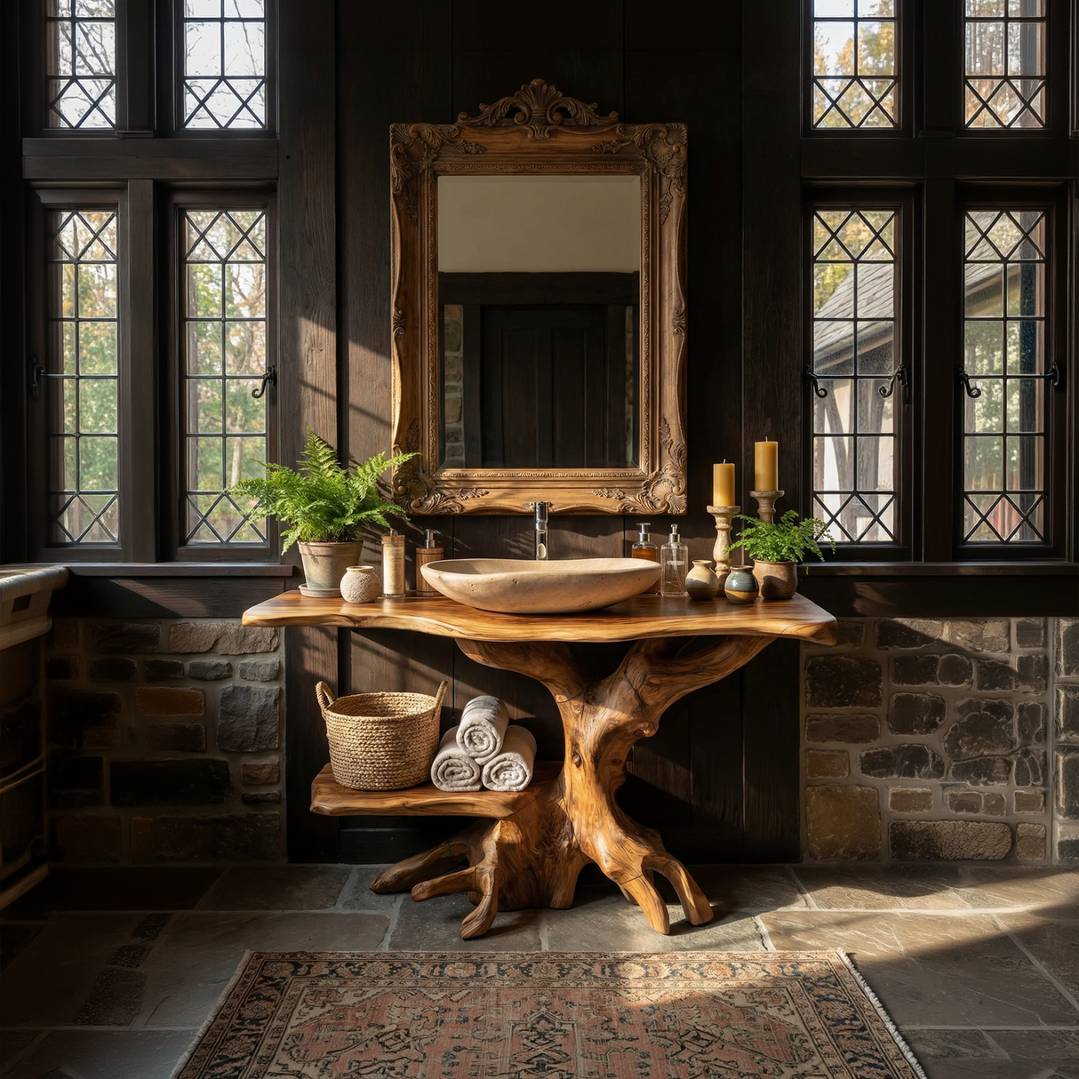 Farmhouse Live Edge Bathroom Vanity Rustic Solid Wood For Bathroom