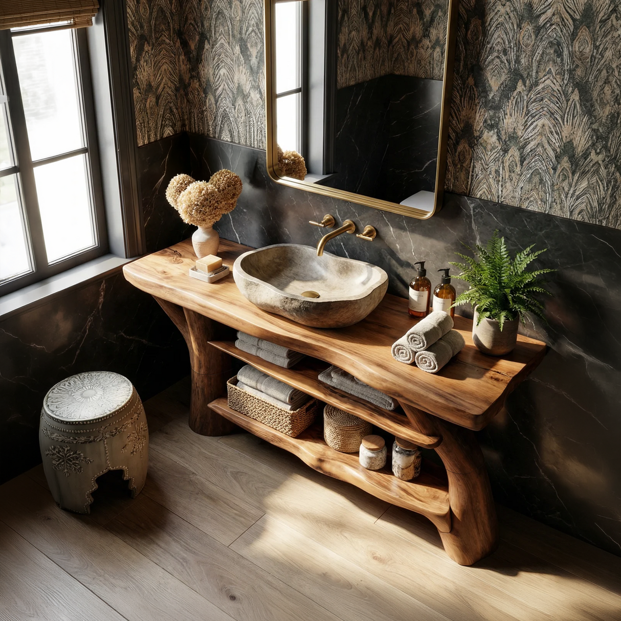 Modern Solid Wood Bathroom Vanity Live Edge For Luxury Spa Bathroom