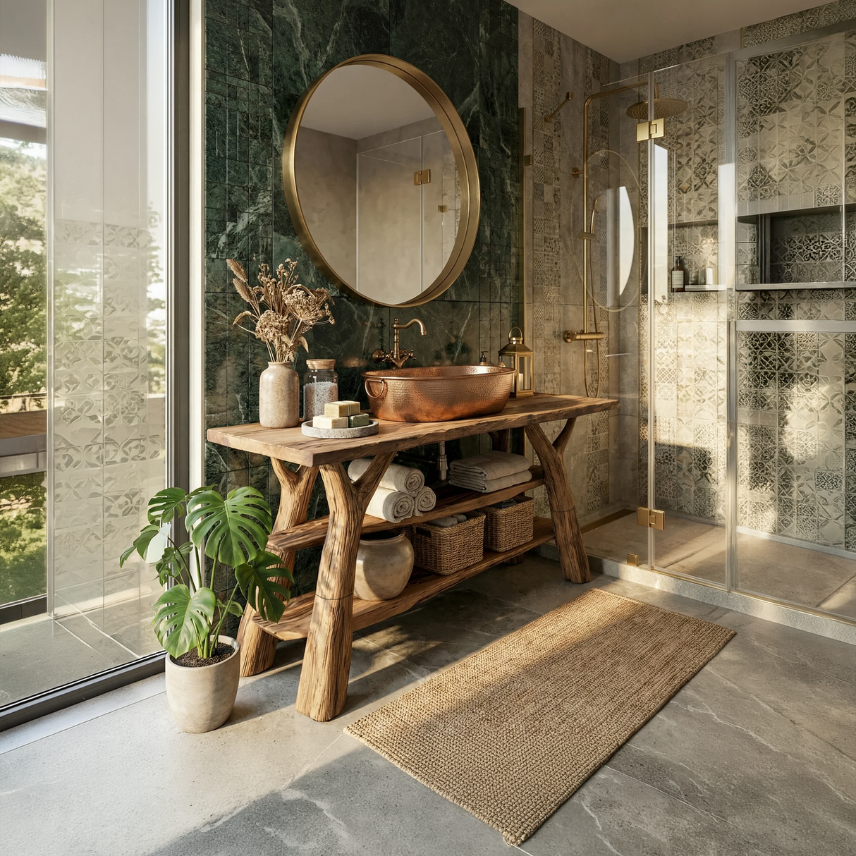 Mid Century Live Edge Bathroom Vanity Natural Solid Wood For Spa Bathroom