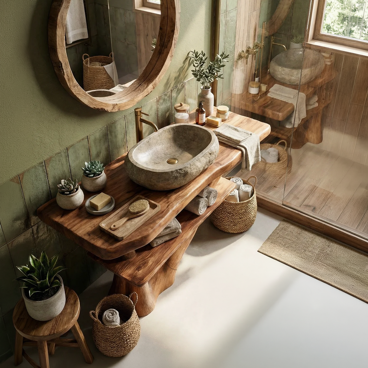 Modern Solid Wood Bathroom Vanity Organic Live Edge For Bathroom Decor