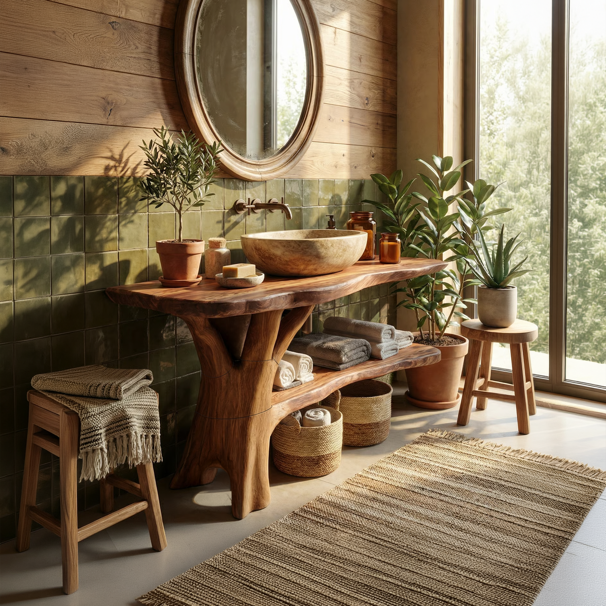 Modern Live Edge Bathroom Vanity Organic Solid Wood For Luxury Bathroom