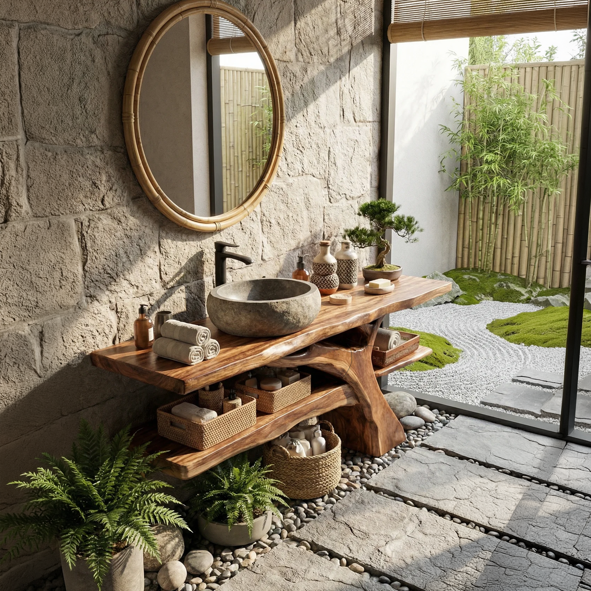 Mid Century Solid Wood Bathroom Vanity Sculptural Live Edge For Bathroom