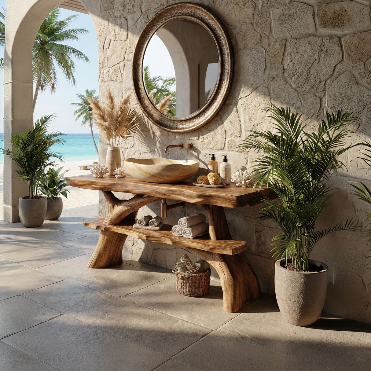 Farmhouse Solid Wood Bathroom Vanity Live Edge For Rustic Bathroom Decor