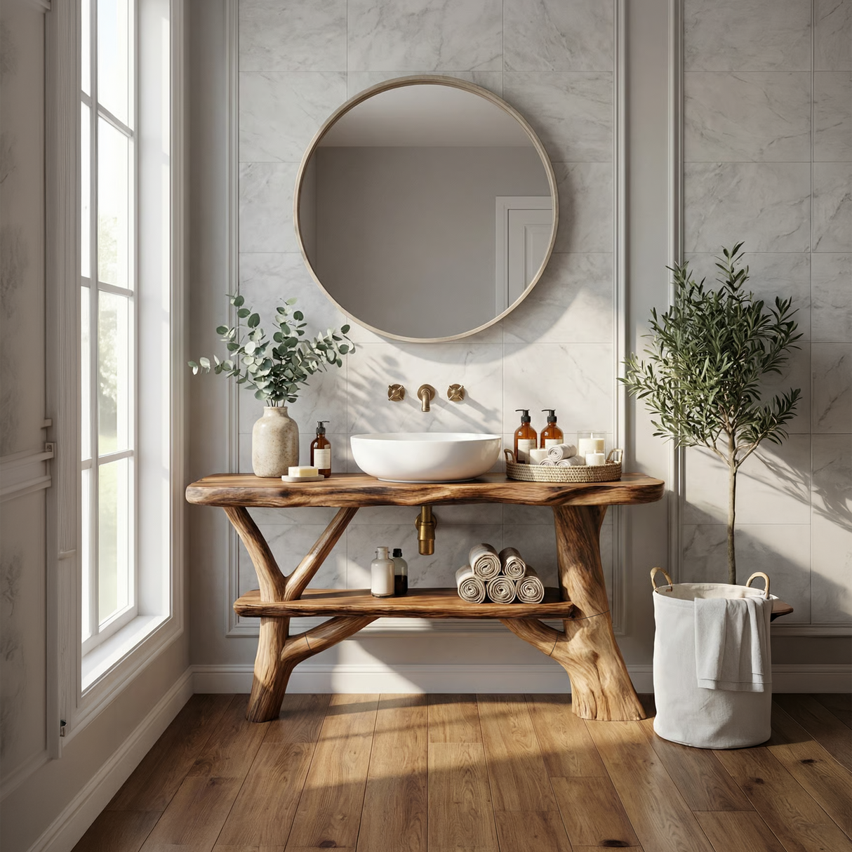Modern Bathroom Vanity Solid Wood Live Edge For Minimal Bathroom