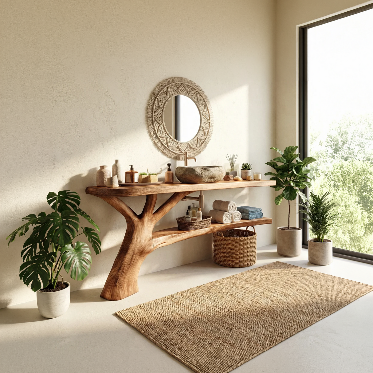 Handcrafted Live Edge Bathroom Vanity Sculptural Wood For Spa Decor