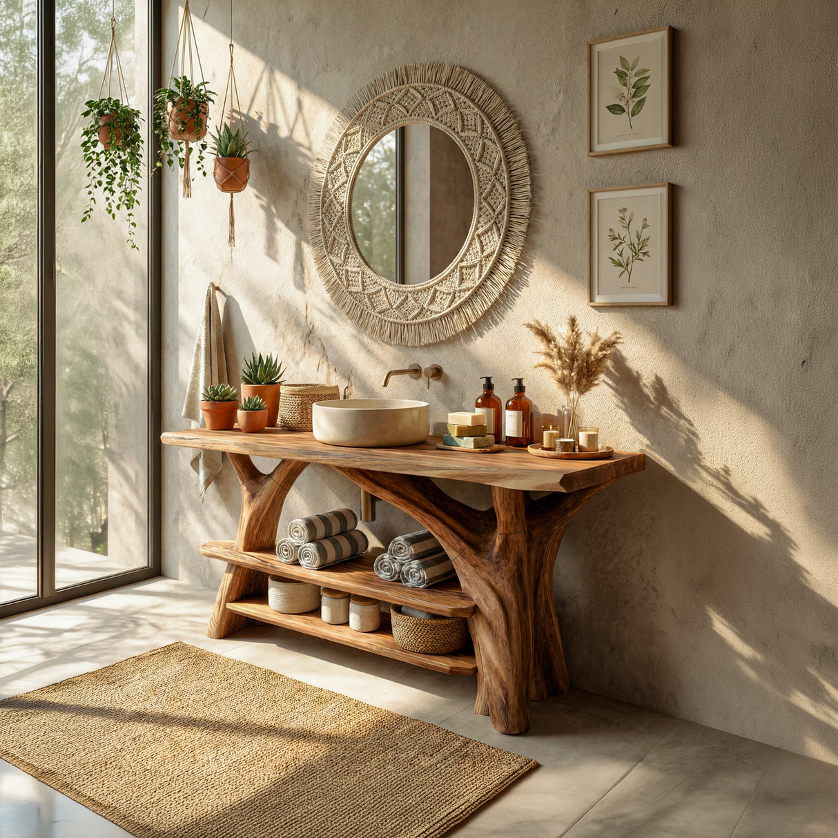 Modern Live Edge Bathroom Vanity Sculptural Wood For Minimalist Bath