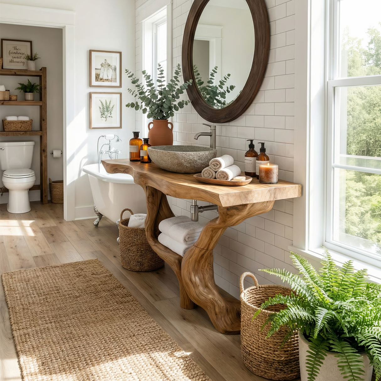 Mid Century Solid Wood Bathroom Vanity Organic Live Edge For Home Bath