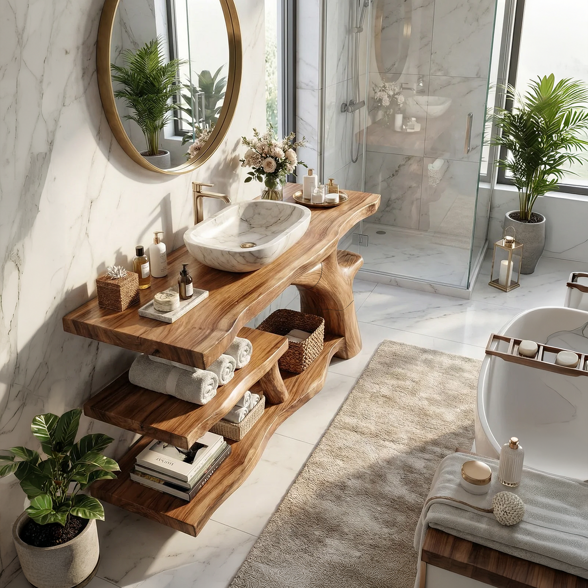 Handcrafted Live Edge Bathroom Vanity Natural Wood For Luxury Spa Bath